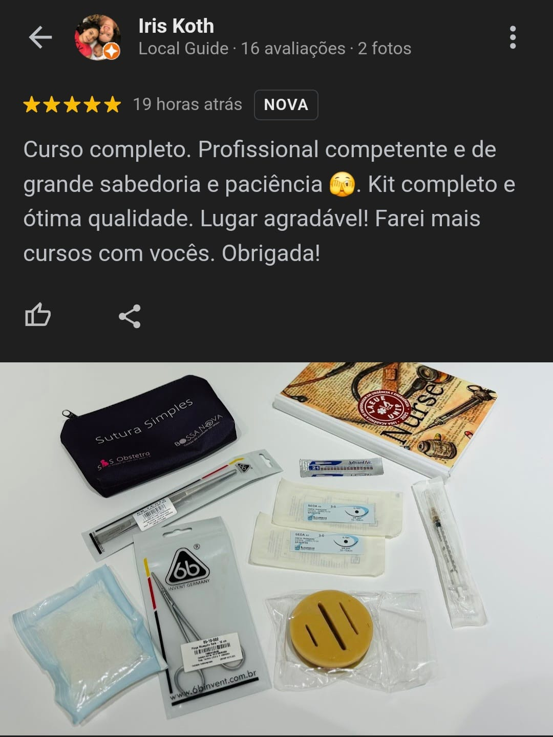 Depoimento Curso de Sutura Simples para Enfermeiros