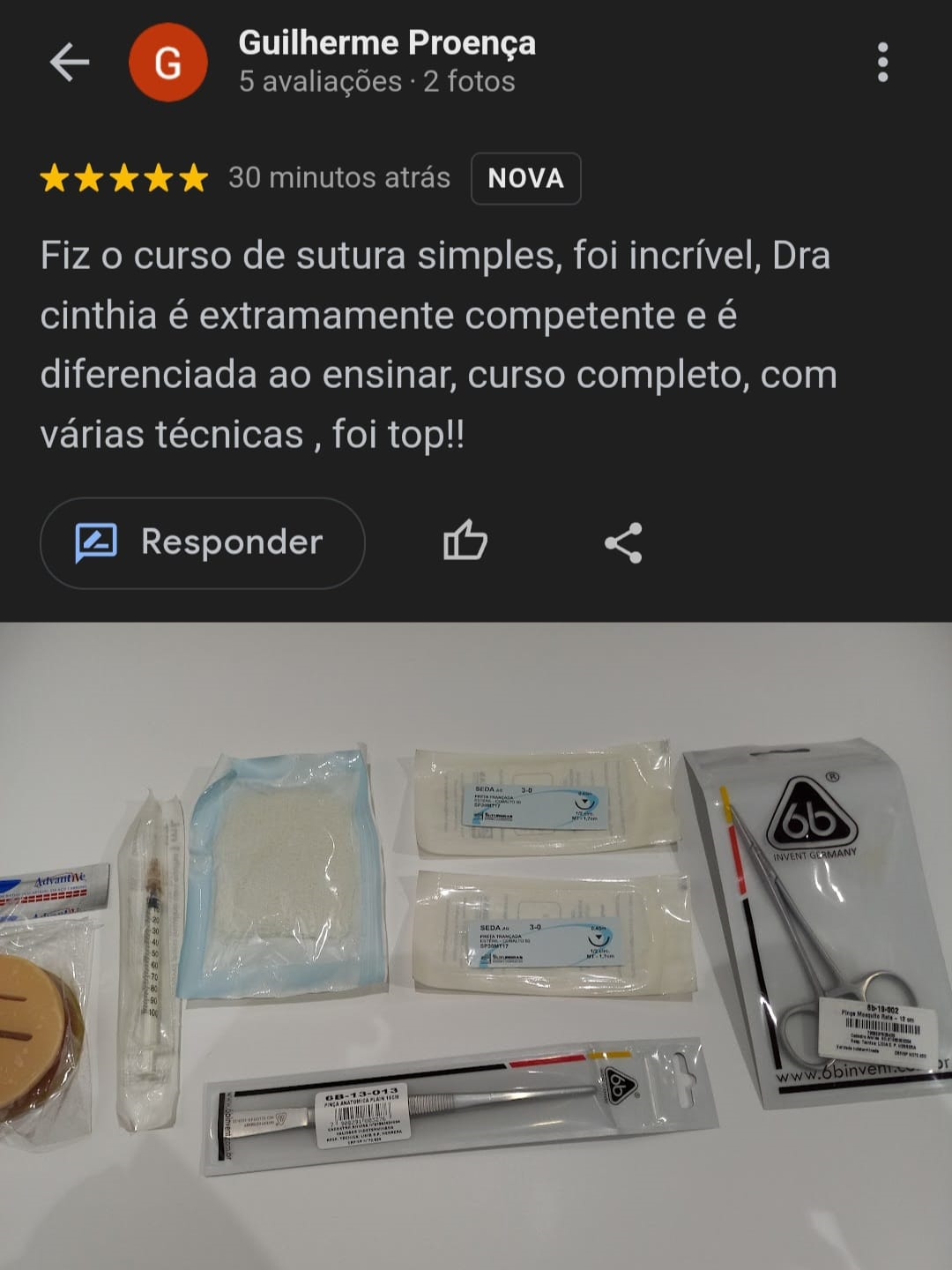 Depoimento Curso de Sutura Simples para Enfermeiros