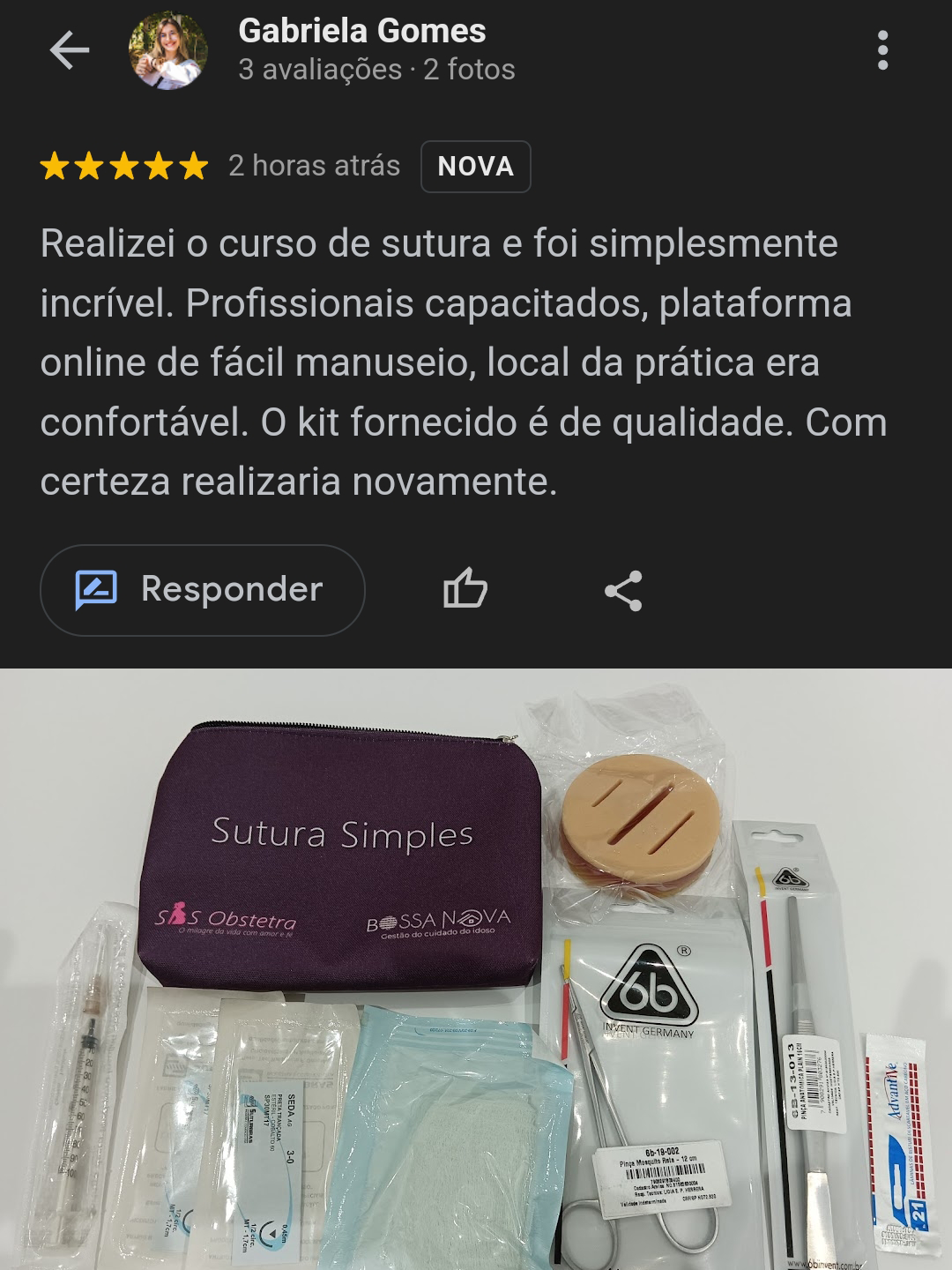 Depoimento Curso de Sutura Simples para Enfermeiros